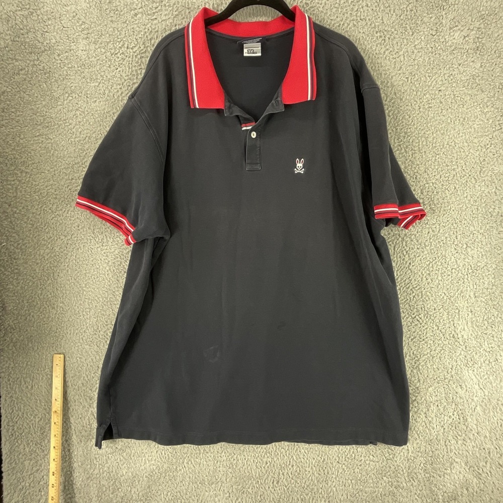 Psycho Bunny Polo Shirt Mens 4XL Blue Red Trim Embroidered Bunny Logo